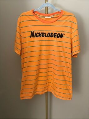 Nickelodeon Orange Tee with Thin Green Stripes, Size XL